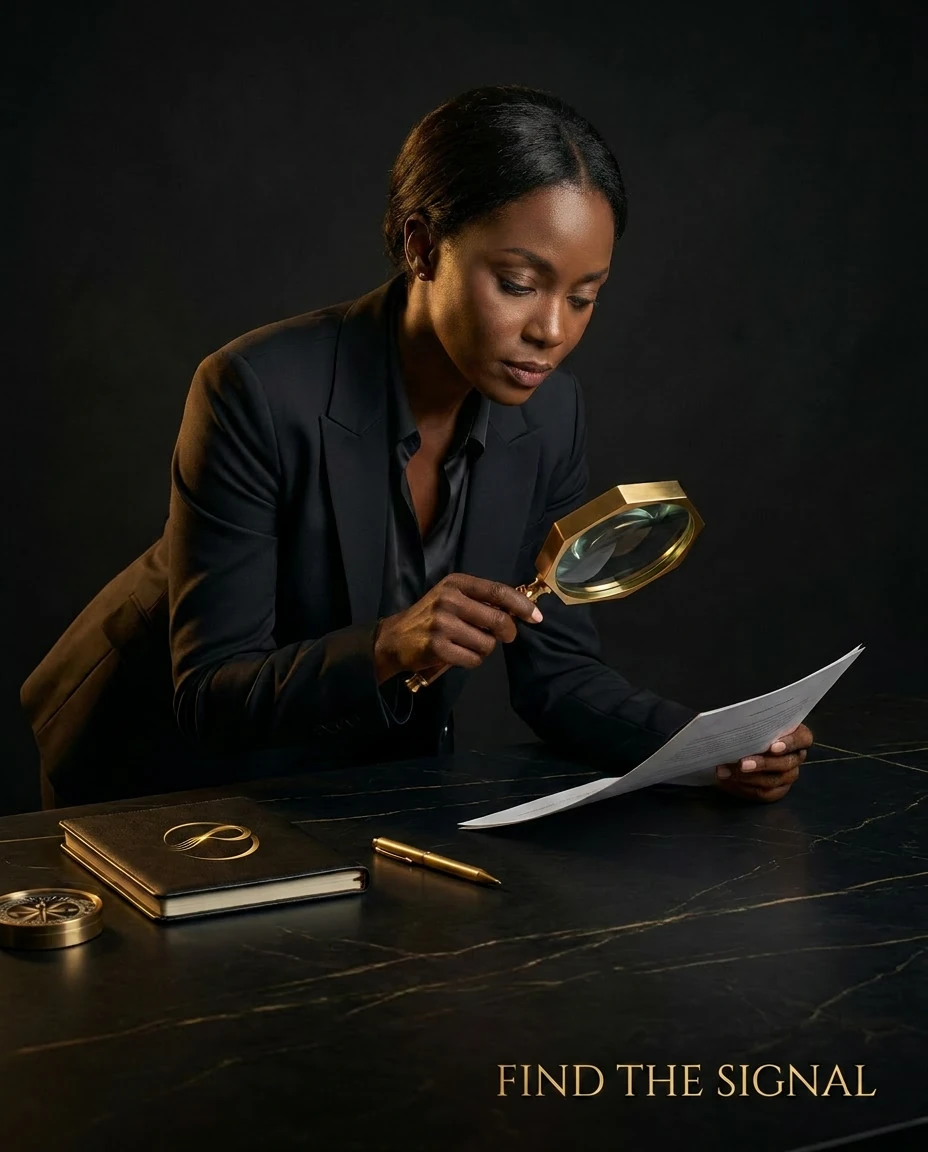 A figure reading the gold lines of the signal. Finding the Signal.